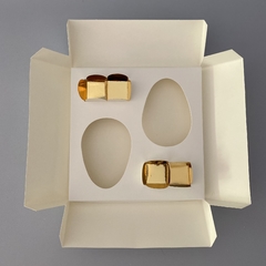 Mini Pack 2 Mitades Huevo PASCUAS 12 cm + 4 PETALOS TRUFA oro - Pack x 2 u PASCUAS 01 - OPEN S - MH2 TR oro (20x20x7.5 cm) con 4 petalos oro para TRUFAS / FERREROS en internet