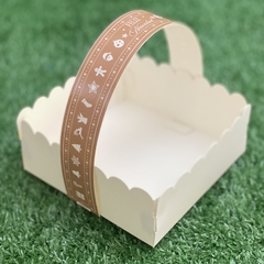 MINI PACK x 6 u NAVIDAD 06- CANASTITAS NAVIDAD (12x12x5 cm) sin tapa fondo CHAMPAGNE con Detalles en blanco - wincopack