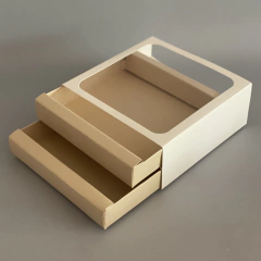 MINI PACK x 2 u CAJONERA DOBLE CON VISOR CUADRADO (17x17x6.5 cm) BOMBONES /CHOCOLATES - Nuevo ! con Cajón color natural