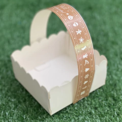 MINI PACK x 6 u NAVIDAD 06 - CANASTITAS NAVIDAD (10x10x5 cm) sin tapa fondo CHAMPAGNE con detalles Navideños en blanco