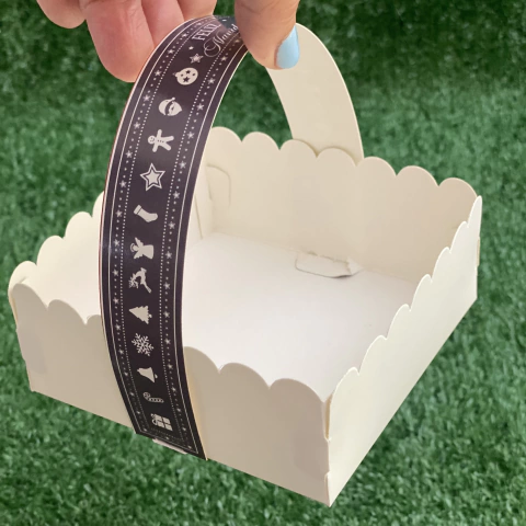 MINI PACK x 6 u NAVIDAD 05- CANASTITAS NAVIDAD (12x12x5 cm) sin tapa fondo GRIS con Detalles en blanco