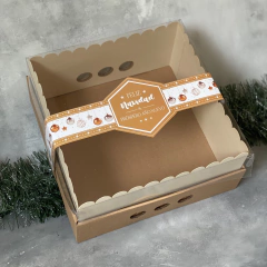 MINI PACK x 2 u DRIP BOX 12 (25x25x12 cm) + FAJA ILUSTRADA NAVIDEÑA Oro & Plata