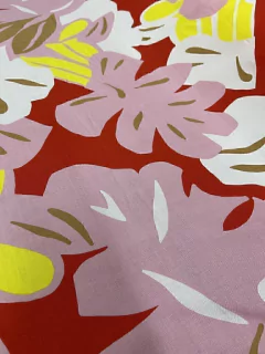 Fibrana - Fondo rojo Hojas Rosa