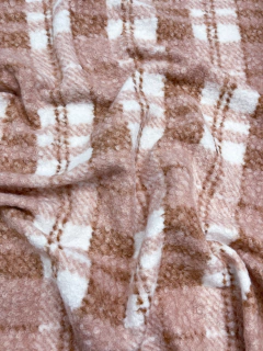 Paño Boucle - Cuadrille Rosa, Beige y Blanco
