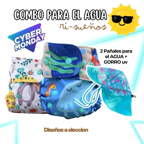 PACK X2 PAÑALES DE AGUA + GORRO UV - UNITALLES - comprar online