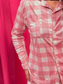 Pijama Camisero cuadros rosa - comprar online