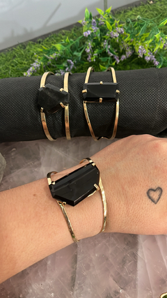 Bracelete lapidado obsidiana negra