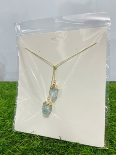 Colar gravatinha água marinha dourado