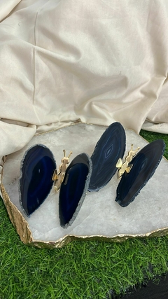Borboleta Ágata azul com acabamento em dourado
