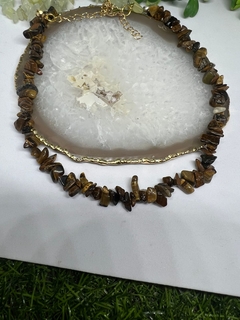 chocker gargantilha cascalho olho de tigre