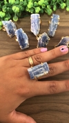 Anel Luxo G cianinita azul banho dourado