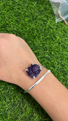 bracelete pedra única drusa de ametista, banho prata