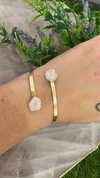 Bracelete duplo quartzo rosa banho dourado
