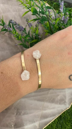 Bracelete duplo quartzo rosa banho dourado