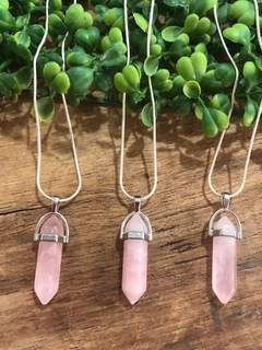 Pingente biterminado quartzo rosa