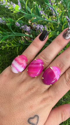 Anel cabochão ágata rosa