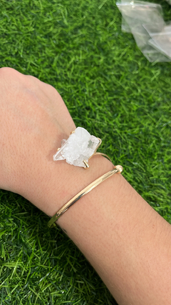 bracelete pedra única drusa de cristal, banho dourado