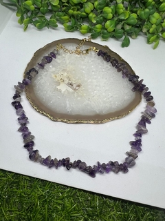 chocker gargantilha cascalho ametista
