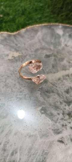 anel duplo quartzo rosa banho dourado