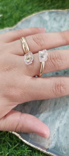 anel duplo quartzo rosa banho dourado - comprar online