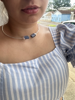 chocker dupla cianita azul banho prata - comprar online