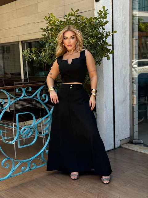 Conjunto Cropped + Saia Ellegant - Preto (Veste 40/44) - comprar online