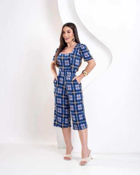 Macacão Pantacourt Juliana - Xadrez Azul (38/42) - comprar online