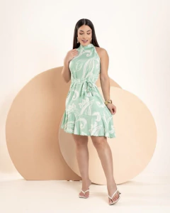Vestido Assimétrico Gola Alta - Estampa Tiffany (Veste 40/42) - comprar online