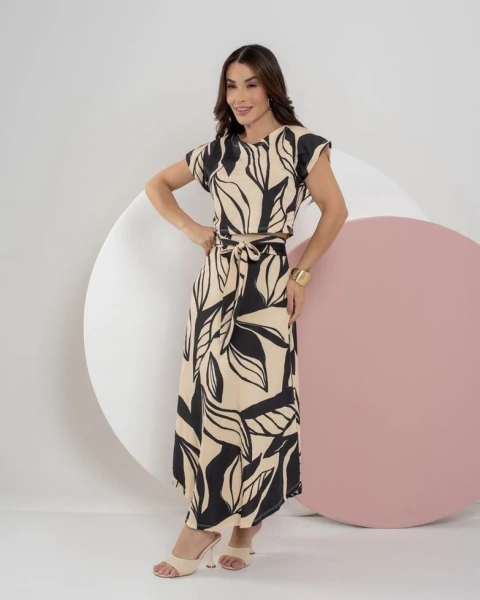 Conjunto Saia MIDI Mullet + Cropped - Estampa Preta (Veste 38/40) - comprar online