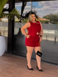 Conjunto Cropped + Short - Vinho (Veste 36/42) na internet