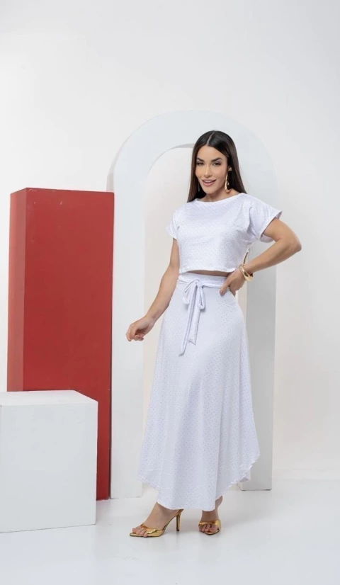 Conjunto Saia MIDI Mullet + Cropped - Branco ( veste 38/44) - comprar online
