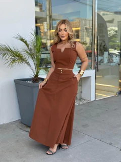 Conjunto Cropped + Saia Ellegant - Marrom (40/44) - comprar online