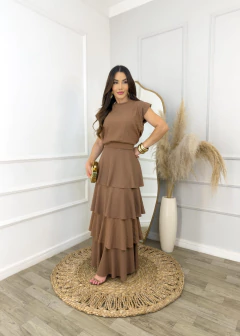 Conjunto Blusa + Saia Longa Marrom (38/44) - comprar online