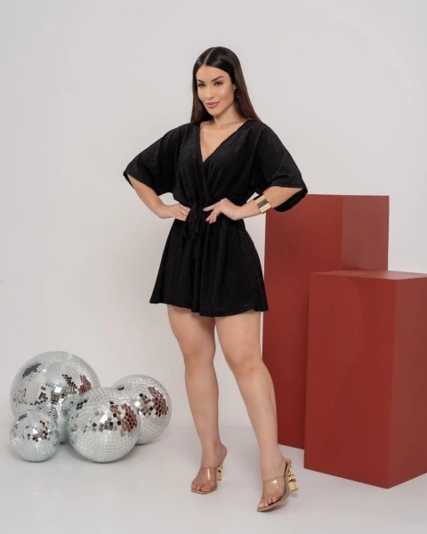 Macaquinho Jéssica - BRILHO Preto (Veste até 40/42)