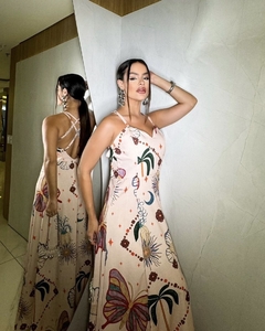 Vestido Longo Microfibra com Lycra - Estampa Rosé (Veste 40/42) na internet