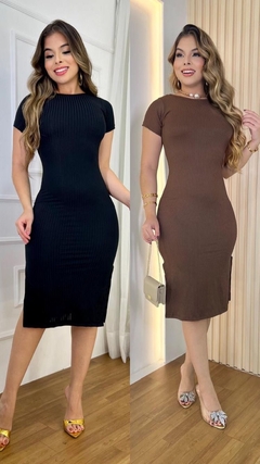 Vestido Canelado Midi com Manga - (38/44) - Loja Girls Chick