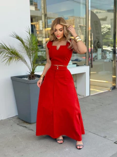 Conjunto Cropped + Saia Ellegant - Vermelho (Veste 40/44) - comprar online