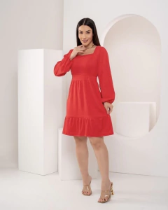 Vestido Manga Bufante e Godê - Vermelho (Veste 38/40) na internet