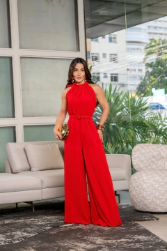 Macacão Longo com Cinto Livia - Vermelho (veste 38/46) - comprar online