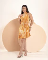 Vestido Assimétrico Gola Alta - Estampa Mostarda (Veste 40/42) - comprar online