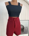 Conjunto Cropped PRETO + Short VINHO (Veste 38/40)