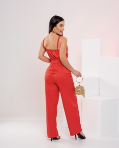 Conjunto Blusa com Cinto + Calça Alfaiataria - Vermelho (Veste 40/42/44) na internet