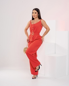 Conjunto Blusa com Cinto + Calça Alfaiataria - Vermelho (Veste 40/42/44) - Loja Girls Chick