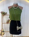 Conjunto Cropped Verde + Saia PRETA (Veste 38/40)