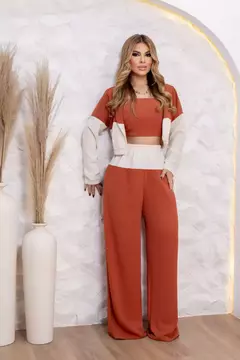 CONJUNTO 3 PEÇAS TOP + BLAZER + CALÇA - Telha (Veste 38/40) - comprar online