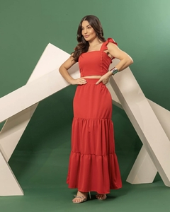 Conjunto Cropped Guippir + Saia Longa - Vermelho (Veste 38/40)