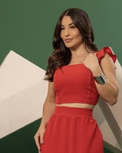 Conjunto Cropped Guippir + Saia Longa - Vermelho (Veste 38/40) - Loja Girls Chick