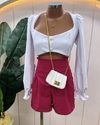 Conjunto Cropped Branco + Short Rosa Pink (Veste 38/40)