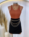 Conjunto Body Minimalista Caramelo + Short Saia (Veste 38/40)