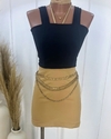 Conjunto Cropped PRETO + Saia BEGE (Veste 38/40)